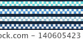 Horizontal checkerboard borders vector set, Wavy distorted dividers with check pattern for summer coastal and nautical designs 140605423