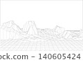 Digital terrain map generated from drone vision data outlining a mountainous landscape in wireframe 140605424