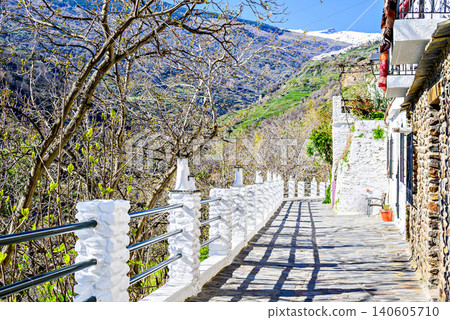 Pampaneira, in the Alpujarra region of Granada, with its narrow, steep streets and water channels running through them 140605710