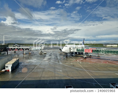 Buenos Aires, Argentina - April 21, 2026: Airport apron facilities and passenger aircraft Buenos Aires, Argentina - April 21, 2026: Airport apron facilities and passenger aircraft 140605968