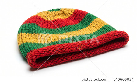 Handmade knitted rasta cap with red yellow and green stripes colorful handmade clothing accessory textured headwear traditional knitting winterwear artistic heritage craftsmanship Handmade knitted rasta cap with red yellow and green stripes colorful handmade clothing accessory textured headwear traditional knitting winterwear artistic heritage craftsmanship 140606034