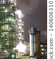 Factory night view and chemical plant with chimneys 140606310