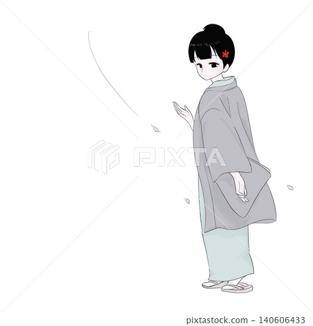 櫻花盛開的季節，一位穿著和服的女士正在引導顧客：這是春季客戶服務的生動寫照。 140606433