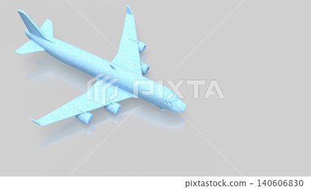 Minimal Blue Passenger Airplane Model In Studio 3d Render. Minimal Blue Passenger Airplane Model In Studio 3d Render. 140606830