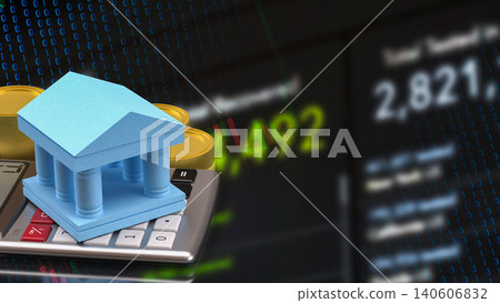 Digital Banking Investment Concept With Calculator And Gold Coins 3d render. Digital Banking Investment Concept With Calculator And Gold Coins 3d render. 140606832