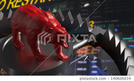 Red Bear Trap Stock Market Risk Concept 3d render. 140606834