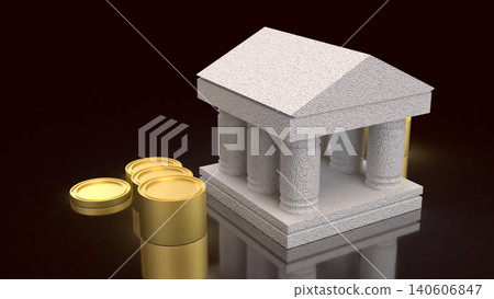 Classical Bank Building With Gold Coins Finance Concept 3d render. Classical Bank Building With Gold Coins Finance Concept 3d render. 140606847