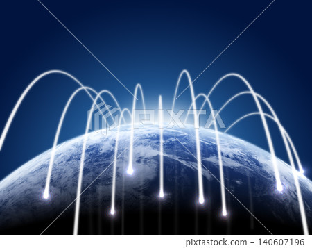 A group of rays of light approaching across the Earth's atmosphere, in a dark tone. A group of rays of light approaching across the Earth's atmosphere, in a dark tone. 140607196