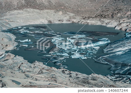 Lake of melted ice in mountain glacier Lake of melted ice in mountain glacier 140607244