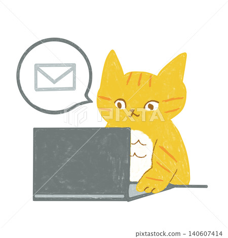 A tabby cat checking emails while working at its desk. A tabby cat checking emails while working at its desk. 140607414