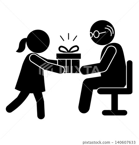 A girl giving a gift to an elderly person; silhouette for Respect for the Aged Day. A girl giving a gift to an elderly person; silhouette for Respect for the Aged Day. 140607633