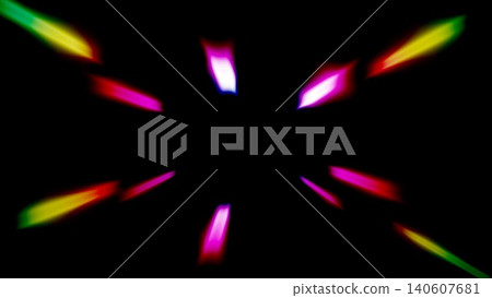 Colorful streaks of light radiating from the center of a prism, against a black background. Colorful streaks of light radiating from the center of a prism, against a black background. 140607681