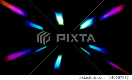 Colorful blue and purple streaks of light radiate from the center of a prism, creating a light leak. (Black background) Colorful blue and purple streaks of light radiate from the center of a prism, creating a light leak. (Black background) 140607682