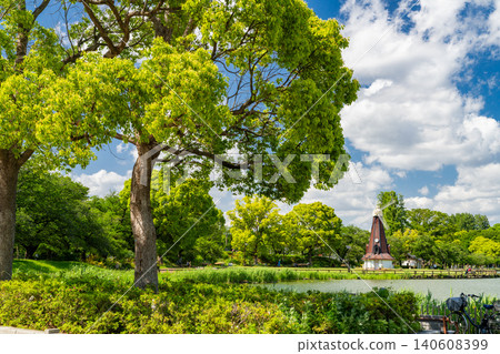 The scenery of Ukima Park in fresh greenery and windmills. The scenery of Ukima Park in fresh greenery and windmills. 140608399