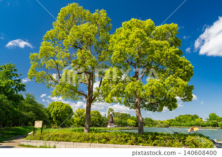 宇喜摩公園景色宜人,綠樹成蔭,風車繚繞。 宇喜摩公園景色宜人,綠樹成蔭,風車繚繞。 140608400