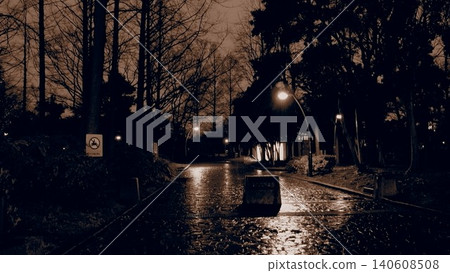 A park promenade at night, exuding a nostalgic atmosphere. A park promenade at night, exuding a nostalgic atmosphere. 140608508