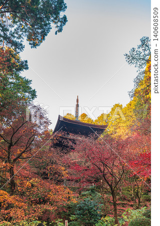 Autumn scenery of the three-story pagoda at Kongorinji Temple, one of the three temples of Kotō Sanzan in Shiga Prefecture. Autumn scenery of the three-story pagoda at Kongorinji Temple, one of the three temples of Kotō Sanzan in Shiga Prefecture. 140608509