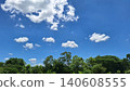 Clear blue sky with white clouds over green trees for nature landscape photography 140608555