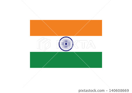 Indian national flag showing saffron, white and green horizontal bands with a navy Ashoka Chakra in the center, symbolizing national pride, unity and heritage 140608669