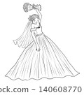Beautiful bride throwing her wedding bouquet line art illustration 140608770