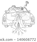Just married wedding couple driving a getaway car line art illustration 140608772