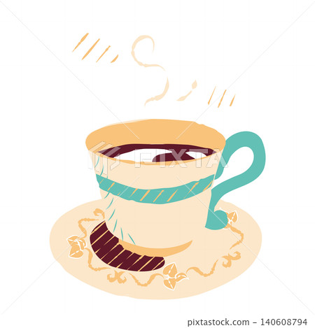Illustration of a retro teacup and saucer without outlines Illustration of a retro teacup and saucer without outlines 140608794