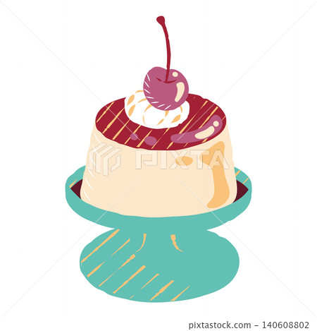 A retro-style illustration of pudding with cherries, without any outlines. A retro-style illustration of pudding with cherries, without any outlines. 140608802