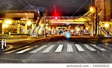 The striking shadows and contrasts that emerge on the national highway late at night, overlooking the railway bridge and pedestrian overpass. The striking shadows and contrasts that emerge on the national highway late at night, overlooking the railway bridge and pedestrian overpass. 140608820