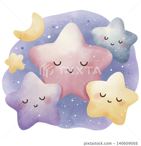 Cozy pillows and blanket with star patterns, watercolor style. Bedtime, sleep, and sweet dreams concept. Cozy pillows and blanket with star patterns, watercolor style. Bedtime, sleep, and sweet dreams concept. 140609008