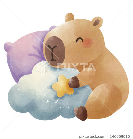 Cozy pillows and blanket with star patterns, watercolor style. Bedtime, sleep, and sweet dreams concept. Cozy pillows and blanket with star patterns, watercolor style. Bedtime, sleep, and sweet dreams concept. 140609010