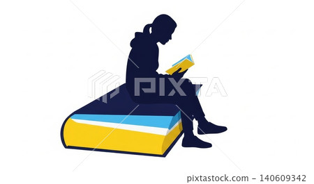 Education - Silhouette of a Student Sitting on a Giant Book Reading a Small Yellow Book Flat Vector Education - Silhouette of a Student Sitting on a Giant Book Reading a Small Yellow Book Flat Vector 140609342