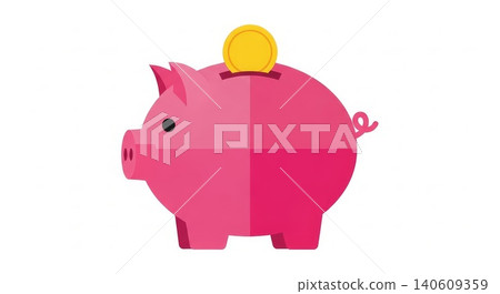 Finance - Pink Piggy Bank With Gold Coin Being Inserted Into Slot Flat Design Savings Concept Finance - Pink Piggy Bank With Gold Coin Being Inserted Into Slot Flat Design Savings Concept 140609359