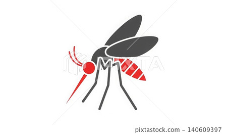 Insect - Red and Gray Mosquito Vector Icon Illustration with Striped Abdomen and Proboscis on White Background Insect - Red and Gray Mosquito Vector Icon Illustration with Striped Abdomen and Proboscis on White Background 140609397