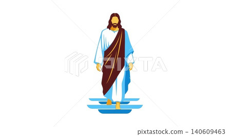 Religion - Jesus Christ Walking on Water Flat Vector Illustration in White Blue and Brown Robes 140609463