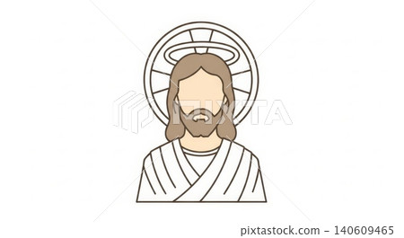 Religion - Minimalist Flat Icon Illustration of Jesus Christ with Halo and Long Brown Hair in White Robe Religion - Minimalist Flat Icon Illustration of Jesus Christ with Halo and Long Brown Hair in White Robe 140609465