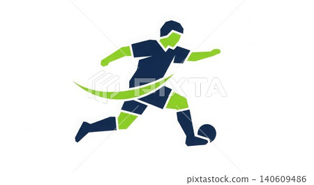 Soccer - Dynamic Football Player Kicking Ball Geometric Polygon Style Navy Blue Lime Green Sport Logo Icon Soccer - Dynamic Football Player Kicking Ball Geometric Polygon Style Navy Blue Lime Green Sport Logo Icon 140609486