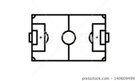 Sports - Black and White Outline Icon of a Soccer Football Field with Center Circle and Goal Areas Sports - Black and White Outline Icon of a Soccer Football Field with Center Circle and Goal Areas 140609499