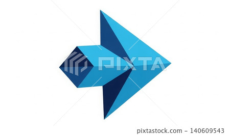Technology - 3D Blue Geometric Arrow Shape Pointing Right with Polygon Facets and Modern Design Technology - 3D Blue Geometric Arrow Shape Pointing Right with Polygon Facets and Modern Design 140609543