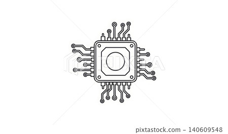 Technology - Microchip CPU Processor Icon with Circuit Board Traces and Connection Points Line Art Illustration Technology - Microchip CPU Processor Icon with Circuit Board Traces and Connection Points Line Art Illustration 140609548