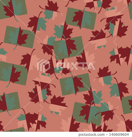 Creative seamless vector pattern featuring stylized maple leaves in a geometric collage style with terracotta, burgundy, and muted green tones. Creative seamless vector pattern featuring stylized maple leaves in a geometric collage style with terracotta, burgundy, and muted green tones. 140609604