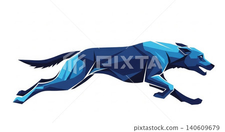 Animal - Blue Geometric Polygon Wolf Running at Full Speed Low Poly Style Digital Art Illustration 140609679