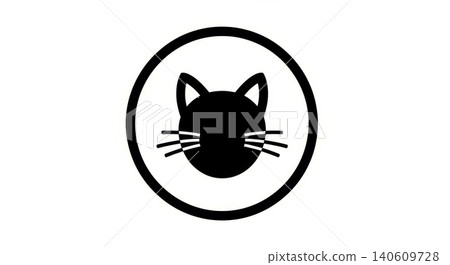 Animal - Minimalist Black Cat Face Icon with Whiskers Inside Circle Border Symbol Animal - Minimalist Black Cat Face Icon with Whiskers Inside Circle Border Symbol 140609728