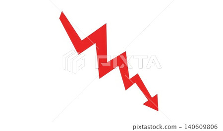 Finance - Red Zigzag Arrow Pointing Downward Representing Stock Market Crash and Economic Decline Finance - Red Zigzag Arrow Pointing Downward Representing Stock Market Crash and Economic Decline 140609806