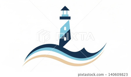 Navigation - Lighthouse Logo Design with Ocean Waves and Sandy Beach Layers in Blue and Beige Tones Navigation - Lighthouse Logo Design with Ocean Waves and Sandy Beach Layers in Blue and Beige Tones 140609823