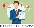 Professional Businessman Holding Resume Clipboard Illustration 140609868