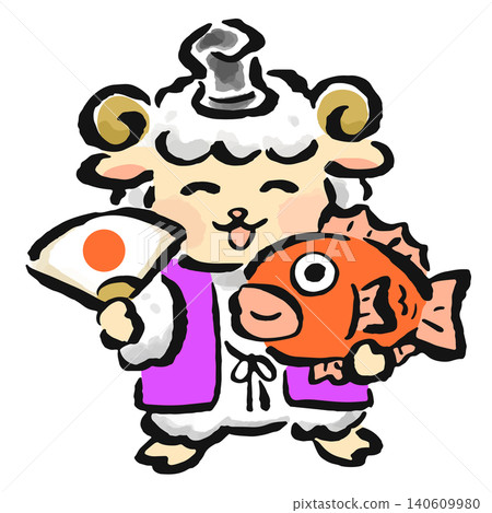 羊的生肖(羊年)以財富之神惠比壽的形像出現。 羊的生肖(羊年)以財富之神惠比壽的形像出現。 140609980