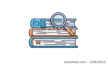 Education - Stack of Three Books with Magnifying Glass for Research and Knowledge Search Concept 140610010