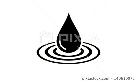 Water - Black Water Drop Falling Into Rippling Surface Creating Concentric Circles Flat Icon Symbol Water - Black Water Drop Falling Into Rippling Surface Creating Concentric Circles Flat Icon Symbol 140610075