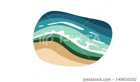 Beach - Aerial View of Ocean Waves Crashing on Sandy Shore with Layered Teal and Green Water Tones 140610102