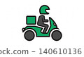 Delivery - Green Scooter Motorcycle Icon with Rider Helmet and Cargo Box Flat Vector Illustration 140610136